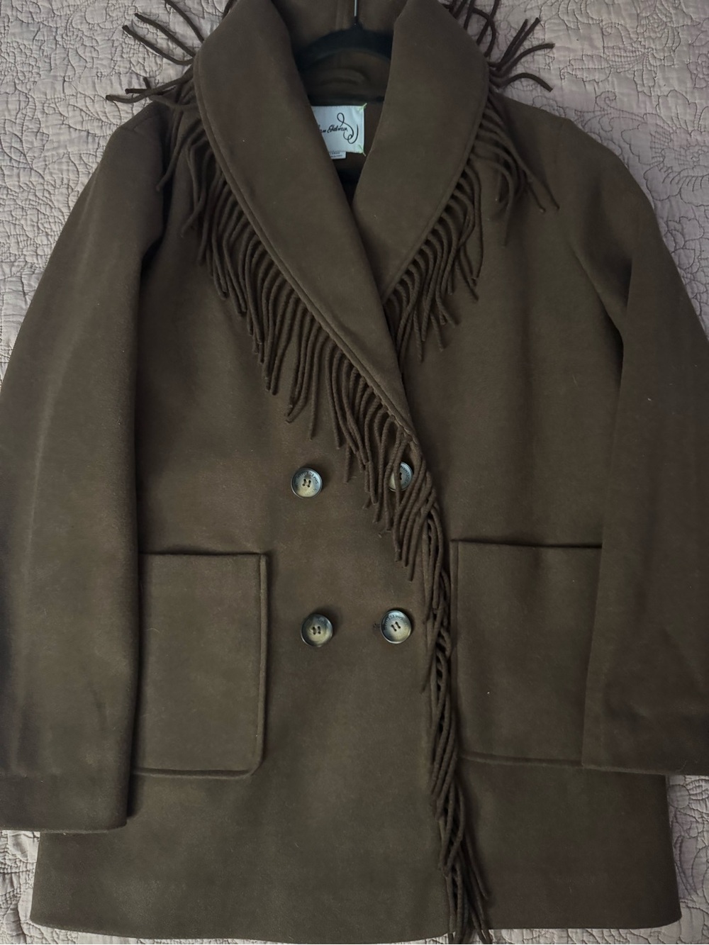 Brown Fringe Double-Breasted Coat
